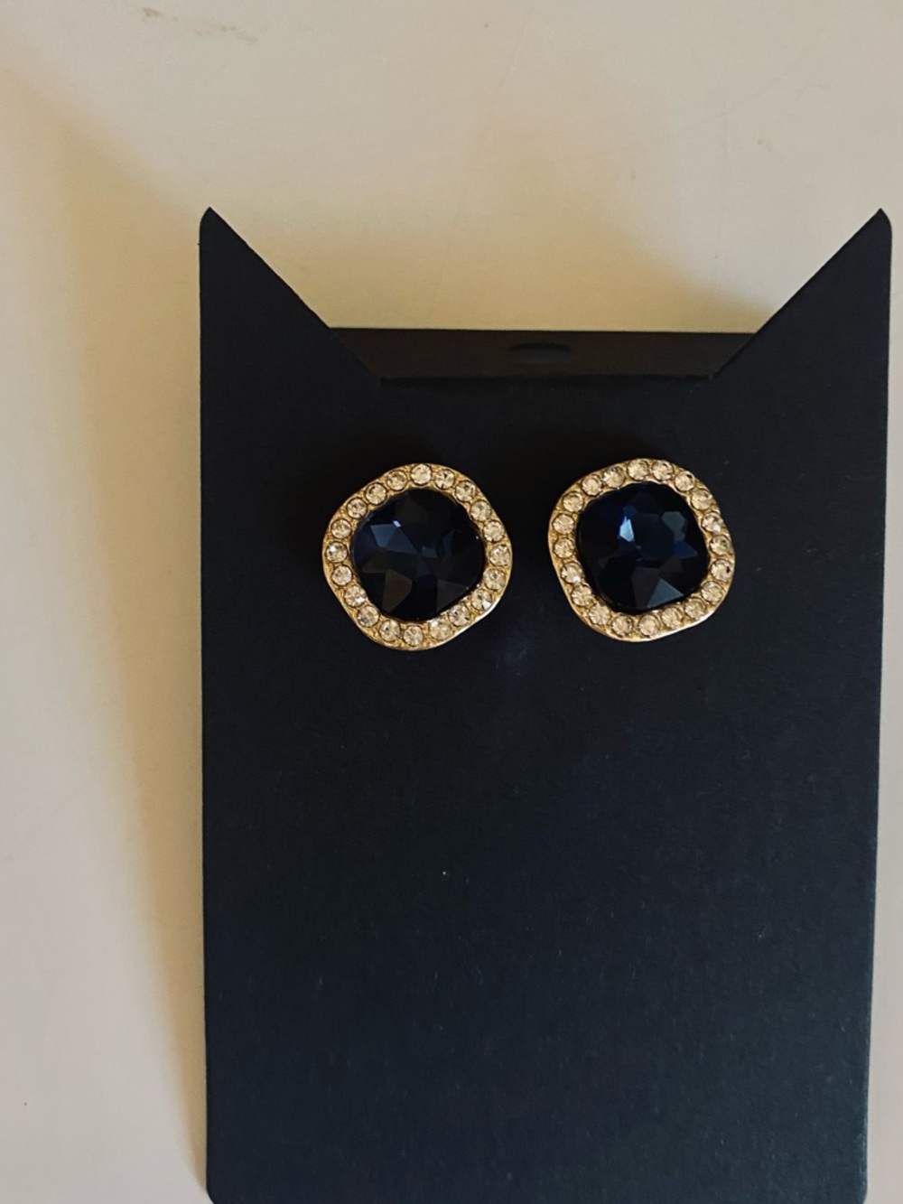 Gold-Tone Navy Crystal Halo Stud Earrings for Women